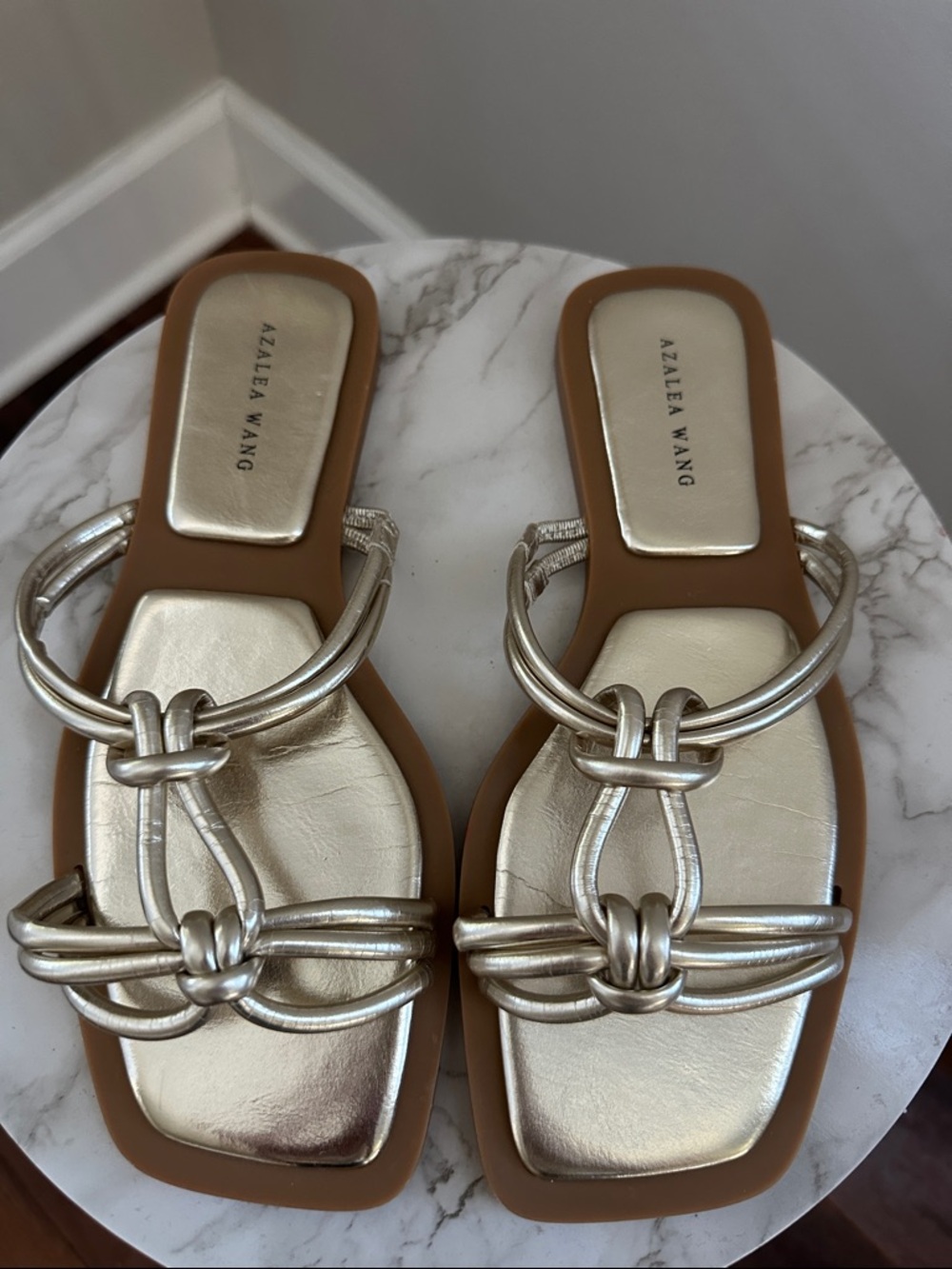 Azalea Wang Gold Metallic Knot Slide Sandals